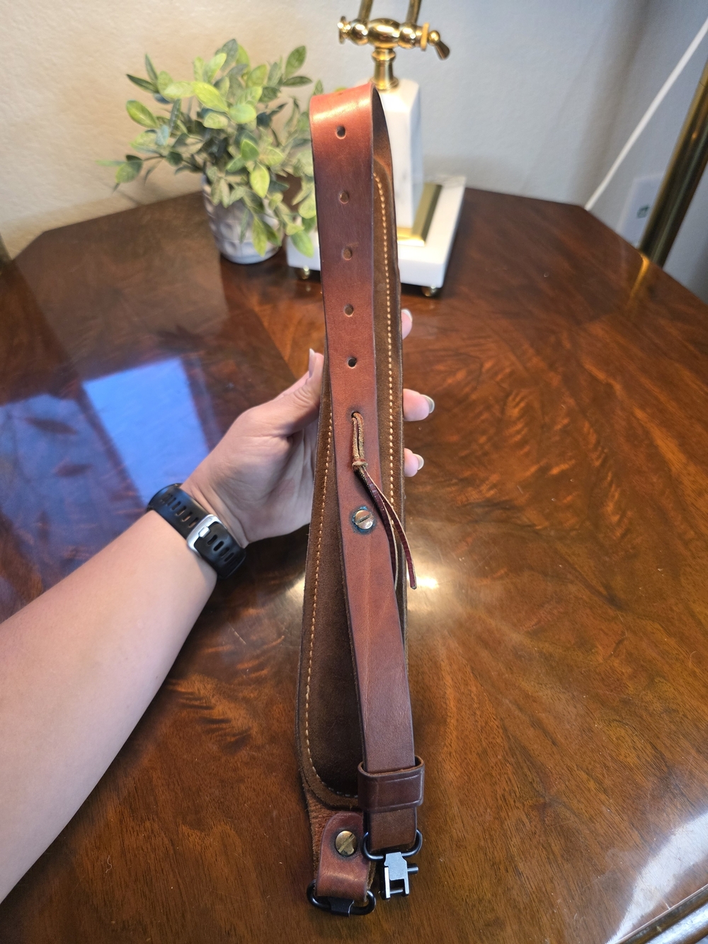 Tooled Leather Rifle Sling with Deer Motif - Brown - Picture 7 of 15